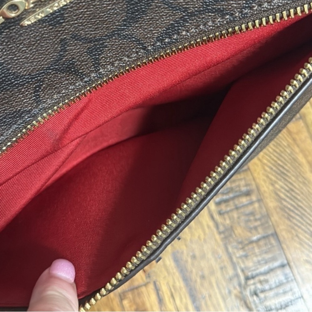 Coach Brown and Red Gallery Tote Bag brown with red handles and accents. - Picture 7 of 16